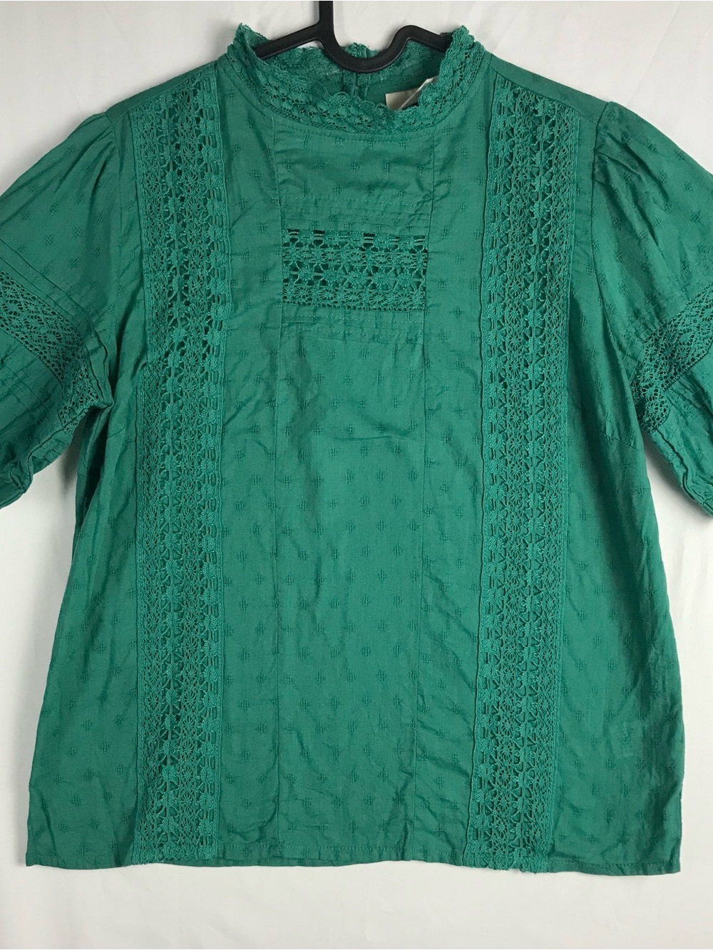 Universal Thread Green Lace Peasant Blouse Puff Sleeve Mock Neck